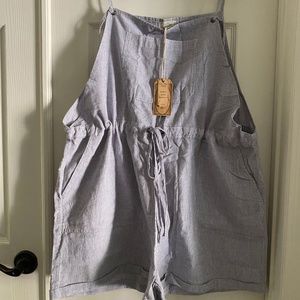 NWT Fat Face Shortie Stripe Dungaree Blu-Chambray Romper Size 16
